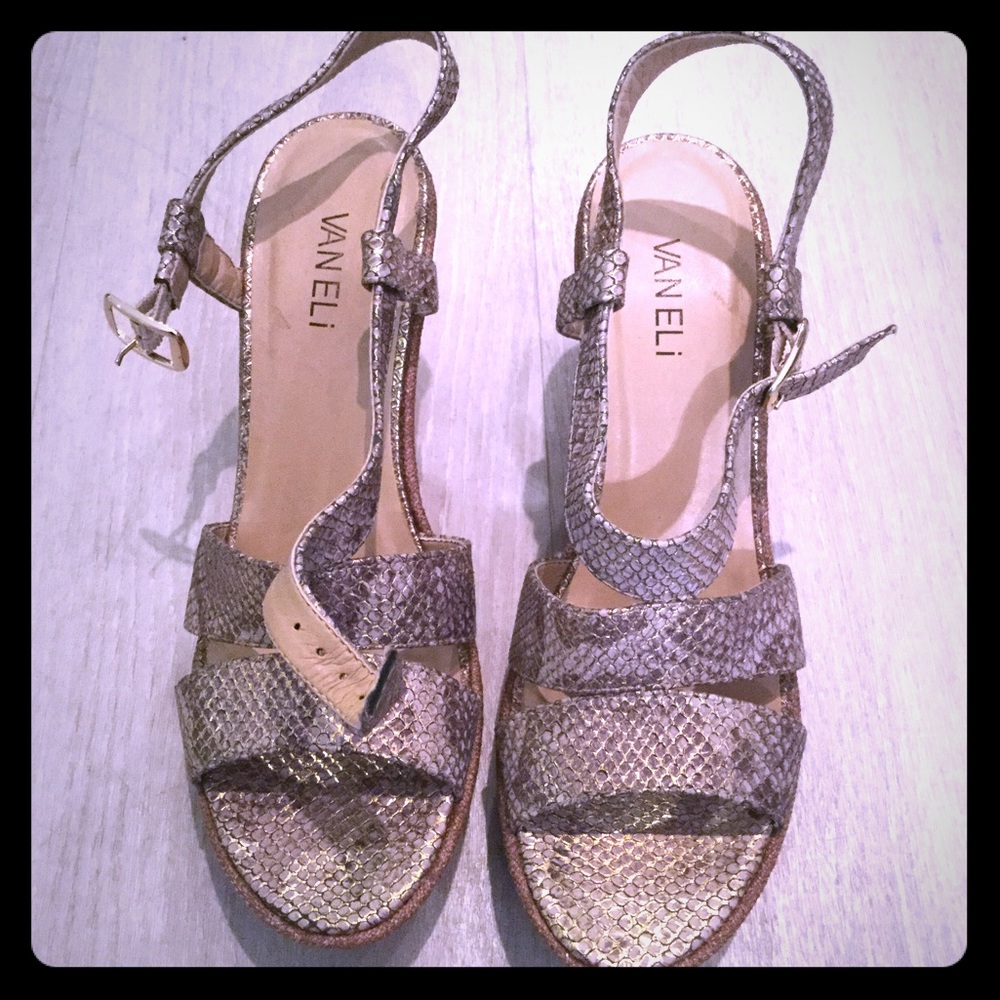Vaneli Metallic Gold Platform Wedge Heels